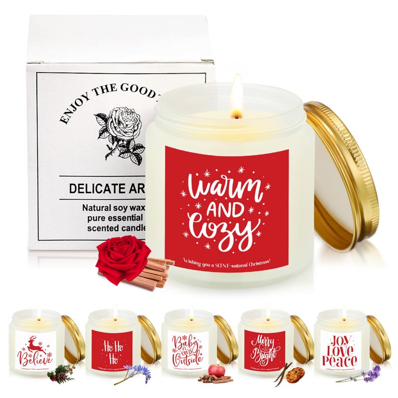 Fumete 6 Pcs Christmas Scented Candles Christmas Candle Set Soy Holiday Candles 35 oz Candle Winter Candle Gifts for Women Men Family Friends Coworkers Appreciation Classic Scent